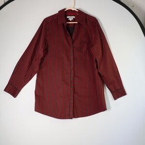 Foxcroft NYC Heritage Non Iron Red Black Striped Button Down Shirt Mature Luxury